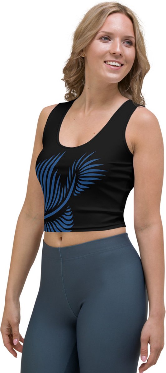 CropTop - design - Lines 4 Peace - Dry Fit - High Performance - unieke print - 4way stretch - UPF 50+ - Hardloop - Yoga - Fitness - Dans - Pilates - Training - Sport Top - dames - zwart klassiekblauw - maat XS