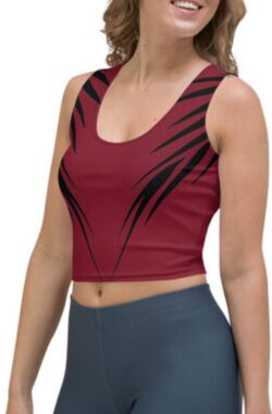 CropTop – design Power Up – Dry Fit – High Performance – unieke print – 4way stretch – UPF 50+ – Hardloop – Yoga – Fitness – Dans – Pilates – Training – Sport Top – dames – warmrood zwart – maat M