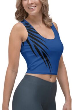 CropTop – design Power Up – Dry Fit – High Performance – unieke print – 4way stretch – UPF 50+ – Hardloop – Yoga – Fitness – Dans – Pilates – Training – Sport Top – dames – kobaltblauw zwart – maat M