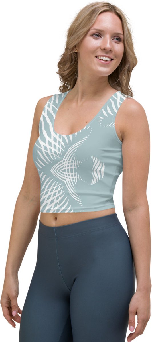 CropTop - design Proud Pattern - Dry Fit - High Performance - unieke print - 4way stretch - UPF 50+ - Hardloop - Yoga - Fitness - Dans - Pilates - Training - Sport Top - dames - mintgroen wit - maat S
