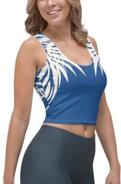 CropTop – design Tiger Power Up – Dry Fit – High Performance – unieke print – 4way stretch – UPF 50+ – Hardloop – Yoga – Fitness – Dans – Pilates – Training – Sport Top – dames – klassiekblauw wit – maat XL