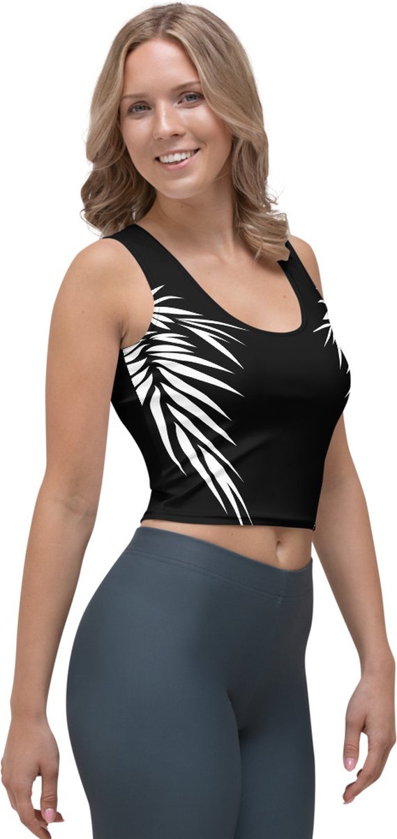 CropTop - design Yin Yang Power Up - Dry Fit - High Performance - unieke print - 4way stretch - UPF 50+ - Hardloop - Yoga - Fitness - Dans - Pilates - Training - Sport Top - dames - zwart wit - maat L