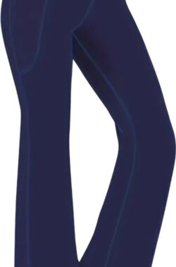 Flared Broek – Petite – met Hoge Taille – Sportbroek – Pocket Legging – Modieuze Uitlopende Broek – Flared Pants – Yoga – Fitness – Workout – Uitlopende Broek met Zakken – Comfortabel & Trendy – Activewear – voor Dames – Donkerblauw – Maat M