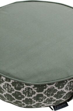 Flowee Meditatiekussen rond – Groen met print – 33cm x 15cm – Yogakussen