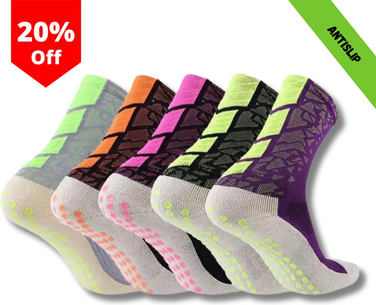 Gripsokken - Sportsokken - Gripsokken Voetbal - Gripsokken Voetbal - Combi Deal - Grip Socks - Pilates Sokken - Yoga Sokken - Anti Blaren - One Size - Compressie
