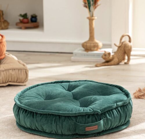 Grote Vloer Kussen Ronde Vloer Kussen Dikke Vloer Zitplaatsen Comfortabele Ondersteunende Gewatteerde Zachte Booster Seat Pad voor Yoga Meditatie Woonkamer Balkon, Groen, 57 cm 22 Inch
