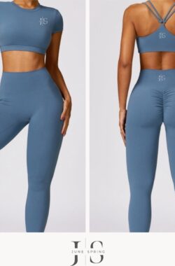 June Spring – Sport Top – BH – Maat XL/Extra Large – Kleur: Grijsblauw – Vocht afvoerend – Flexibel – Comfortabel – Deze sporttop met ingebouwde ondersteuning is gemaakt van hoogwaardige kwaliteit