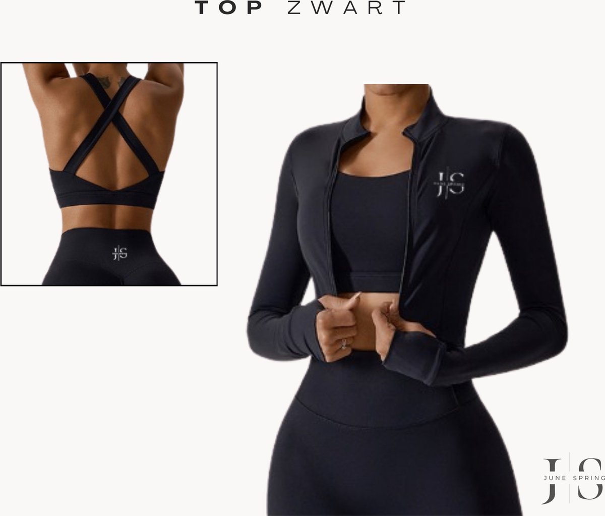 June Spring - Sport Top - Maat L/Large - Kleur: Zwart - Vocht afvoerend - Flexibel - Comfortabel - Ingebouwde Ondersteuning - Hoge Kwaliteit