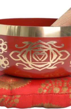 Klankschaalset met klopper en kussen – 1e chakra – klankschaal chakra 1 – het hart Chakra, dat geassocieerd wordt met de kleur rood