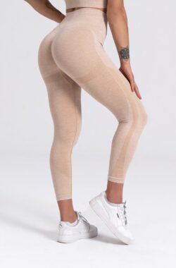 Mives® Sportlegging dames – Sportkleding dames – Sportbroek dames – Shape legging – Sportlegging dames high waist – Hardloopbroek – Yoga – Sport – BEIGE – Maat M