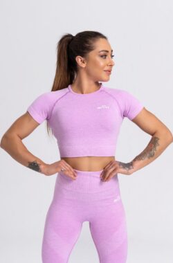 Mives® Sportlegging en Top – Yoga – Fitness set – Scrunch Butt – Dames Legging – Sportkleding – Fashion – Sport Broeken – Gym Sports – Legging Fitness Wear – High Waist – LILA – maat M – KORTE MOUWEN
