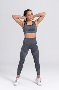 Mives® Sportlegging en Top – yoga-outfit – Fitness set – Scrunch Butt – Dames Legging – Sportkleding – Fashion legging – Broeken – Gym Sports – Legging Fitness Wear – High Waist – GRIJS – maat L – BRA