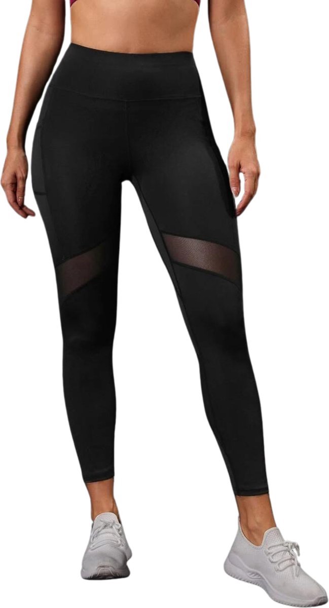 Pocket Legging - Ademend - Dames - Sportlegging - Vrouwen - High Waist - Yoga - Broek - Mesh panelen - Telefoon Zakken - Fitness - Atletisch - Comfortabel - Maat XL