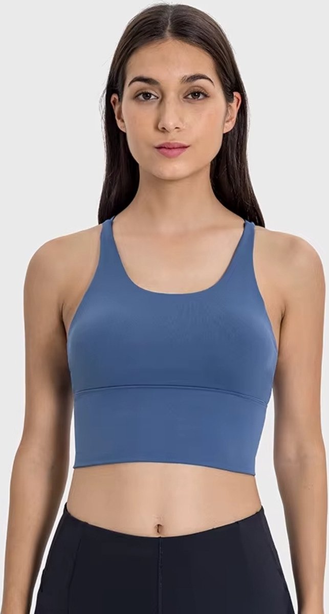 PureSquare - crop top - sportbh - Sporttop - Sport top - Blauw - maat XL - vaste bh cups - fitness - sport - yoga
