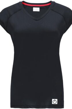 Re-Born – Sportkleding – Sport shirt v nek – Tennistop – Workout t-shirt – Langere top – Sporttop kap mouw – Dames – Zwart – Maat L