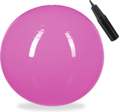 Relaxdays fitnessbal 55 cm - met pompje - gymbal - zitbal - yogabal - pilatesbal - PVC - roze