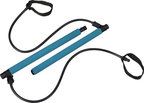 Relaxdays pilates bar met weerstandsbanden - fitness elastiek - yoga accessoire - petrol
