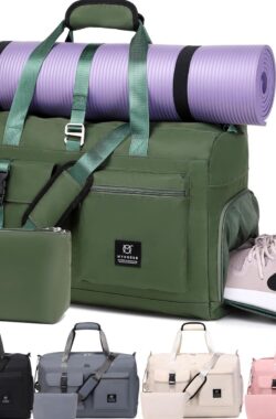 Sporttas voor dames, reistas, weekendtas, handbagage, tas, gymtas, duffeltas met toilettas, schoenenvak en nat vak, zwemtas, yogatas, kliniektas voor reizen, fitness, yoga, groen, reistas