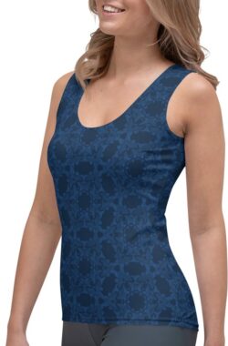 TankTop – design Grace in Lace – Dry Fit – High Performance -unieke print – 4way stretch – UPF 50+ – Hardloop – Yoga – Fitness – Dans – Pilates – Training – Sport Top – dames – donkerblauw klassiekblauw – maat L
