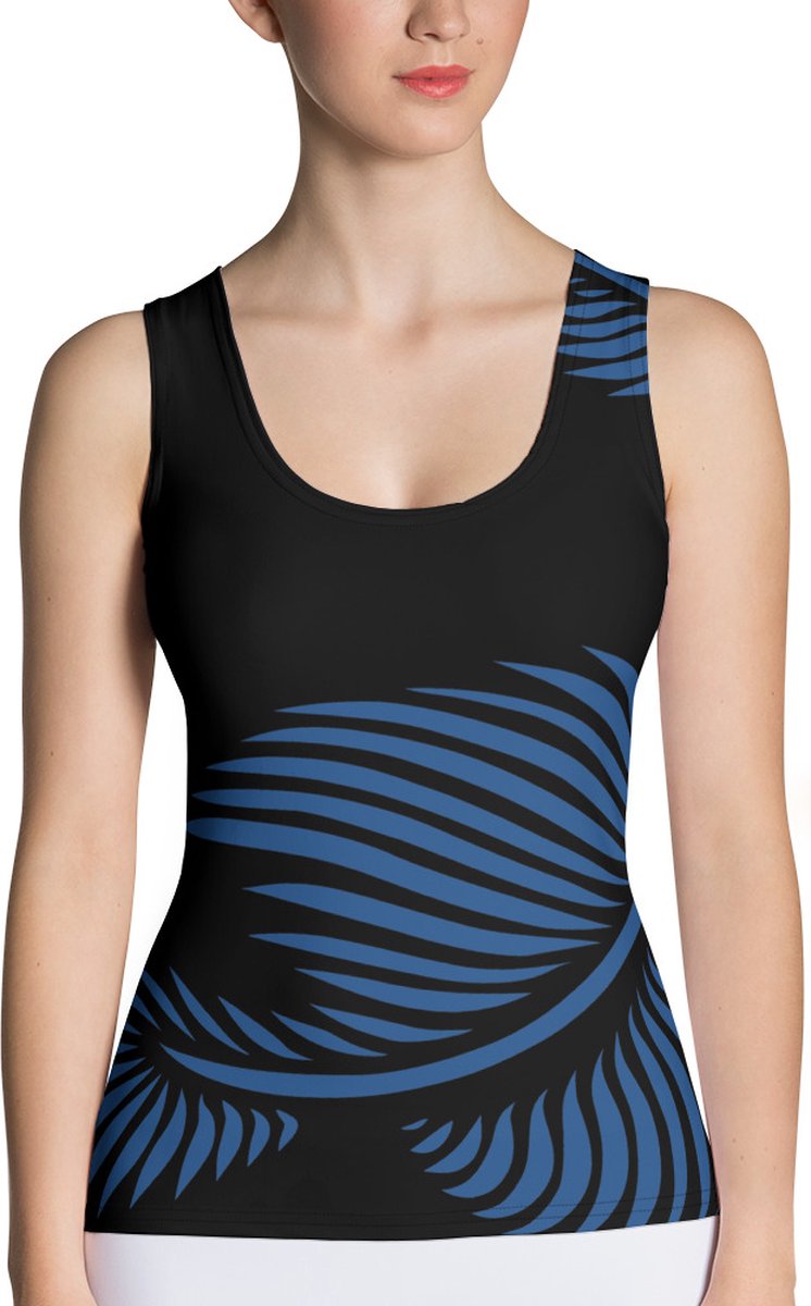 TankTop - design Lines 4 Peace -Dry Fit - High Performance -unieke print - 4way stretch - UPF 50+ - Hardloop - Yoga - Fitness - Dans - Pilates - Training - Sport Top - dames - zwart klassiekblauw - maat L