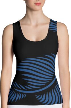 TankTop – design Lines 4 Peace -Dry Fit – High Performance -unieke print – 4way stretch – UPF 50+ – Hardloop – Yoga – Fitness – Dans – Pilates – Training – Sport Top – dames – zwart klassiekblauw – maat S