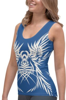 TankTop – design Tiger Power Up 2 – Dry Fit – High Performance -unieke print – 4way stretch – UPF 50+ – Hardloop – Yoga – Fitness – Dans – Pilates – Training – Sport Top – dames – klassiekblauw wit – maat XS
