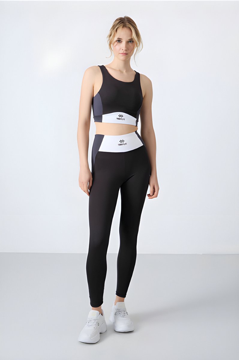 Tommylife by XWAY| Sportkleding Set Dames| Fitness legging + Sport Top| Yoga Kleding |Sport Top| Fitness Kleding Set Voor Dames| Zwart| Maat L