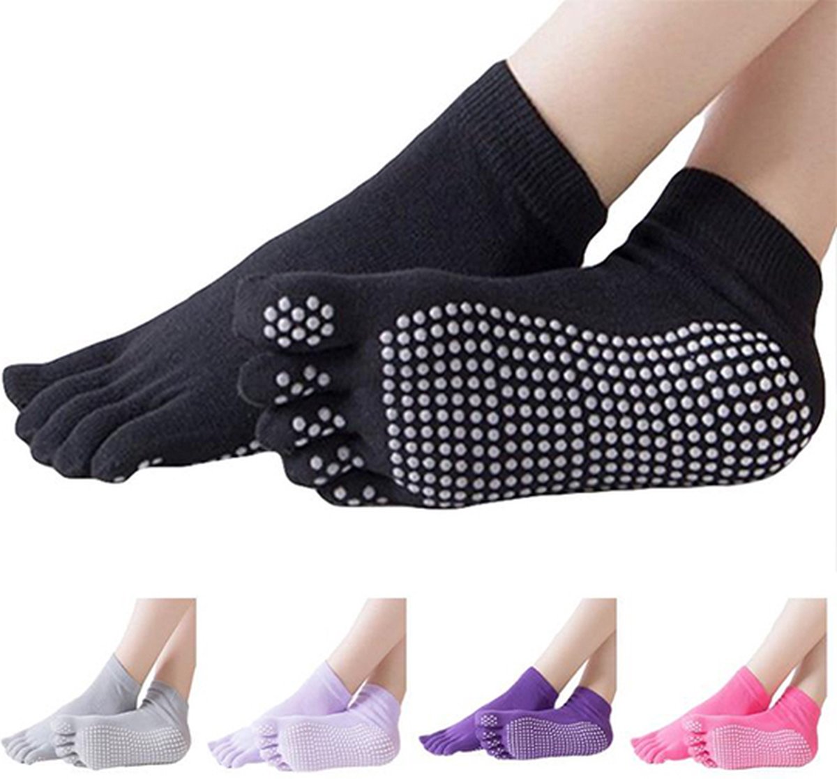 Yoga Sokken Full Toe I Volle Teen Yoga Sok I Met Anti Slip Onderkant I Antislip Sokken I Pilates Sokken I Maat 36-40 I Blauw Met Kleurrijke Tenen