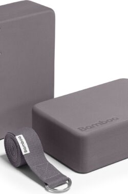 Bamboa Yogablokken Set Grijs + Gratis Yoga Riem | Ronde hoeken | EVA Foam | 2 Yoga Blokken
