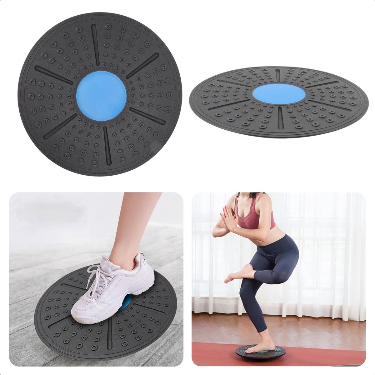 Fitness Balansbord - Stabiliteitstraining en Evenwichtstrainer - Fysio en Revalidatie - Balanstrainer - Diameter 36 cm - Wiebelkussen - Wiebelbord - Balance Board - Balansbal - Balanskussen - Anti-Slip - Yoga - Fitness - Pilates - Inclusief EBOOK
