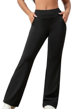 Flared Broek – Legging – Yoga Broek – Casual – Met Zakken – Dames – Sportief – Stijlvol – Rekbaar – Hoge Taille – Sport – Fitness – Flared Pocket Pants Wijd – PETIT – Maat XXL