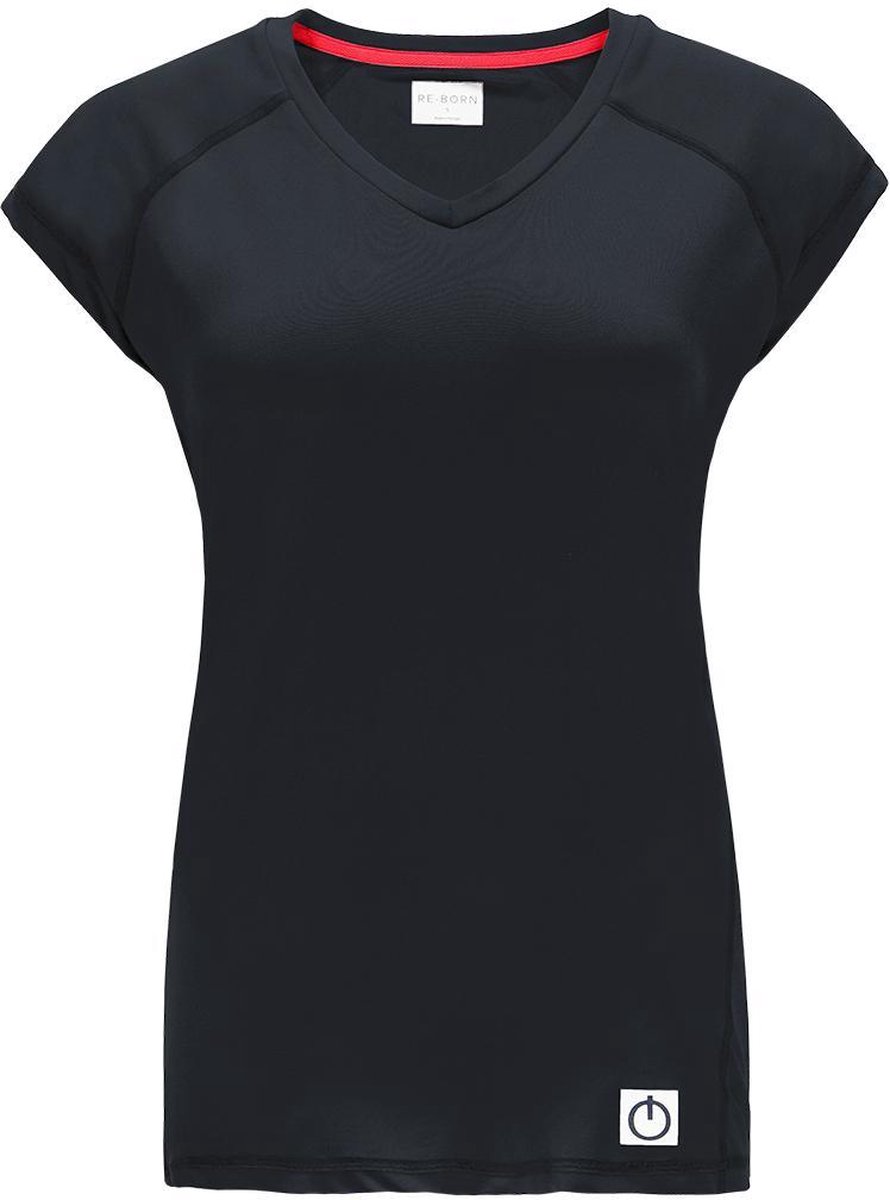 Re-Born Sport Shirt V Nek Kap Mouw Dames - Zwart - Maat M
