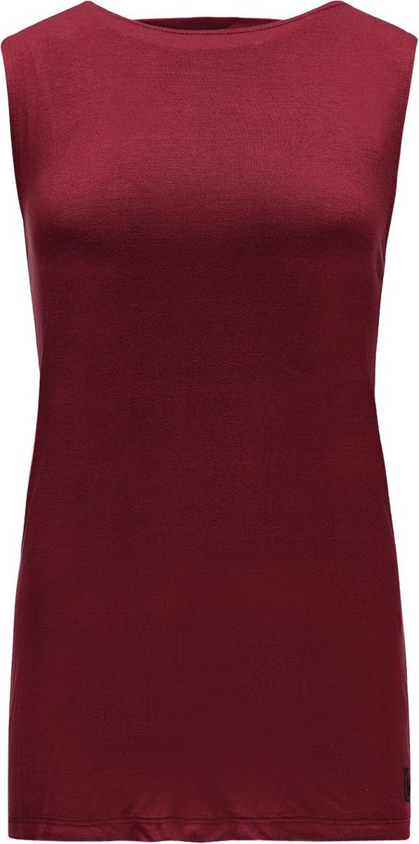 Re-Born - Sportkleding - Sporttop - Yoga top - Tanktop elastiek op rug - Mouwloze top - Langere top - Dames - Burgundy - Maat M