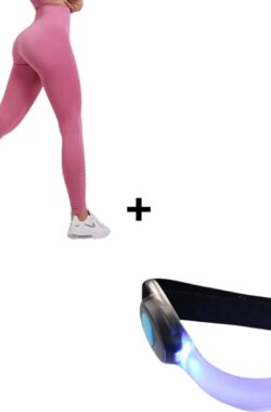 Sportlegging Dames + Verlichting – Yoga Legging – High Waist Legging – Fitness Legging – Yoga Kleding Dames – Yoga Broek Dames – Sportkleding Dames – Sportbroek Dames – Dames Legging & Shapewear Dames – Push Up Legging – Booty Legging | Roze | Maat M