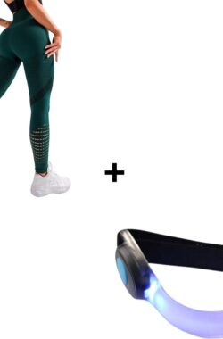 Sportlegging Dames + Verlichting – Yoga Legging – High Waist Legging – Fitness Legging – Yoga Kleding Dames – Yoga Broek Dames – Sportkleding Dames – Sportbroek Dames – Dames Legging & Shapewear Dames – Push Up Legging – Booty | Groen | Maat M