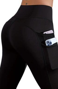 Sportlegging – Sportbroek – Ademende Mesh – Telefoonzak – Dames – Hoge Taille – Buikcontrole – Comfortabel – Fitness – Sportyoga-legging – Met Zakken – Comfortabel – Handig – Functioneel – Stijlvol – Zwart – Maat XL