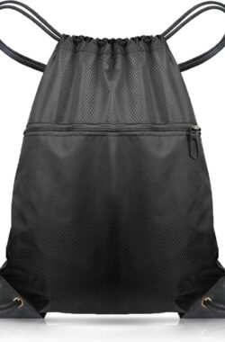 Sporttas met trekkoord Zwemmen PE-tassen met trekkoord voor dames Heren Reizen Strandschooltas met waterdicht voor kinderen Jongens, zwart, casual