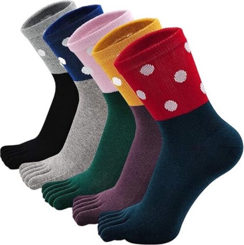 Teensokken - 5 Paar - Toe Socks - Women's - Katoen - Yoga Sokken - Gladde Teennaad - Geen Vervelende Naden - Runner Teensokken - Teenslipper Sokken - Teen Sokken - Dames - Antibacterieel - Ademend - Zweetabsorptie - Comfortabele Sokken