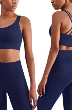 2-Delige Yoga & Fitness Set – Sportlegging – Sport BH – Stevig – Schokbestendige Sport-BH – Hoge Taille Legging – Cross Back Design – Meerdere Kleuren – Donkerblauw – Marineblauw – Maat M