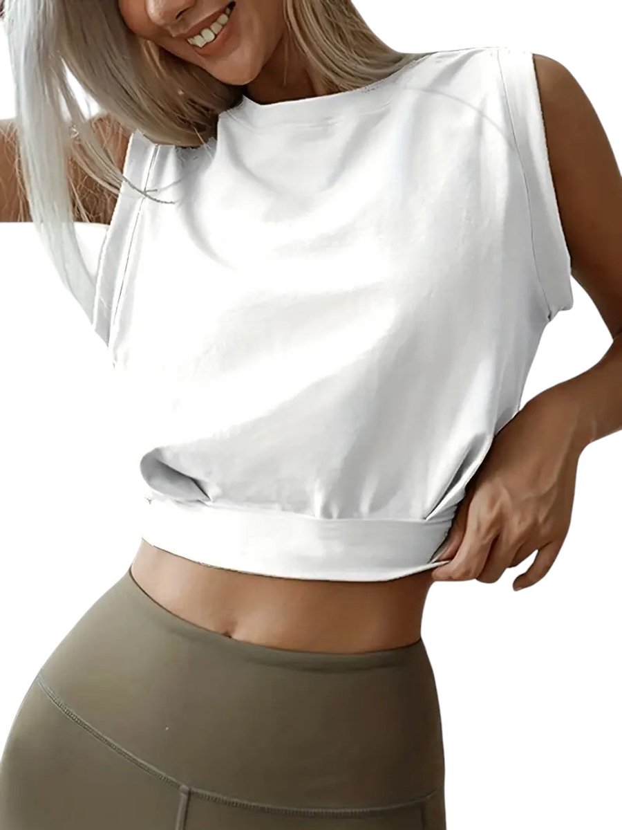 Dames Athleisure Crop Tanktop - Modieuze Sport & Casual Top - Stijlvol - Loszittend - Crop Top - Sporttop - Wit - Maat XL