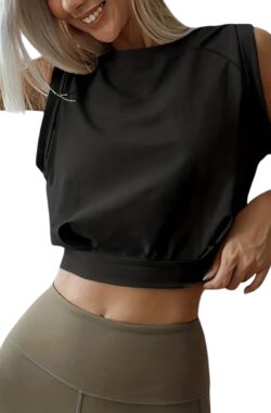 Dames Crop Tanktop – Modieuze Sport & Casual Top – Stijlvol – Loszittend – Crop Top – Sporttop – Zwart – Maat L