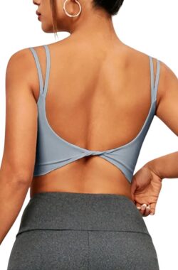 Dames Crop Top – Sport Bra – Twist Back – Verwijderbare Vulling – Slim Fit – Tanktop – Stijlvol – Sexy – Meerdere Kleuren – Mouwloos – Backless – Met Verwijderbare Vulling – Gedraaide Knoop – Sportief – Casual – Blauw – Maat XXL