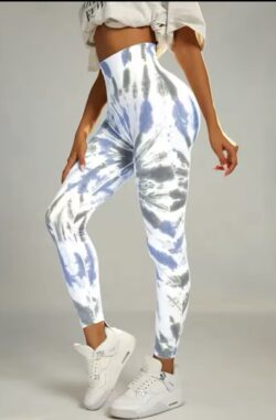 EARTHY GYM LEGGING – Maat L – Grijs Blauw Wit – Grey – Blue – White – Gymlegging – Sportlegging – Sportkleding – Yogalegging – Fitness legging – Yoga kleding
