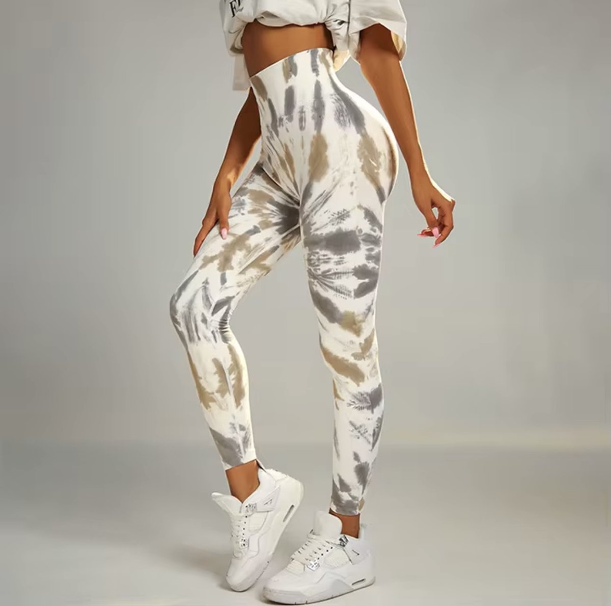 EARTHY GYM LEGGING - Maat L - Groen Grijs Wit - Green Grey White - Gymlegging - Sportlegging - Sportkleding - Yogalegging - Fitness legging - Yoga kleding