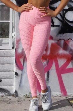 LOUZIR Sportlegging-Yoga -Scrunch Butt-High Waist- Absorberend- Anti Cellulite Legging-Gym Sports -Legging Fitness Wear-roze- maat L