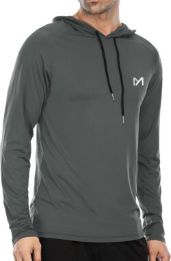 MEETYOO Heren Atletische Hooded Shirts Lange Mouw Workout Sport Hoodie Casual Hardloop T-shirt Snel Droog Pullover Top Sweatshirt-Grijs-XXL