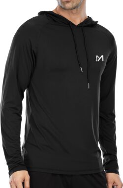 MEETYOO Heren Atletische Hooded Shirts Lange Mouw Workout Sport Hoodie Casual Hardloop T-shirt Snel Droog Pullover Top Sweatshirt-Zwart-XL