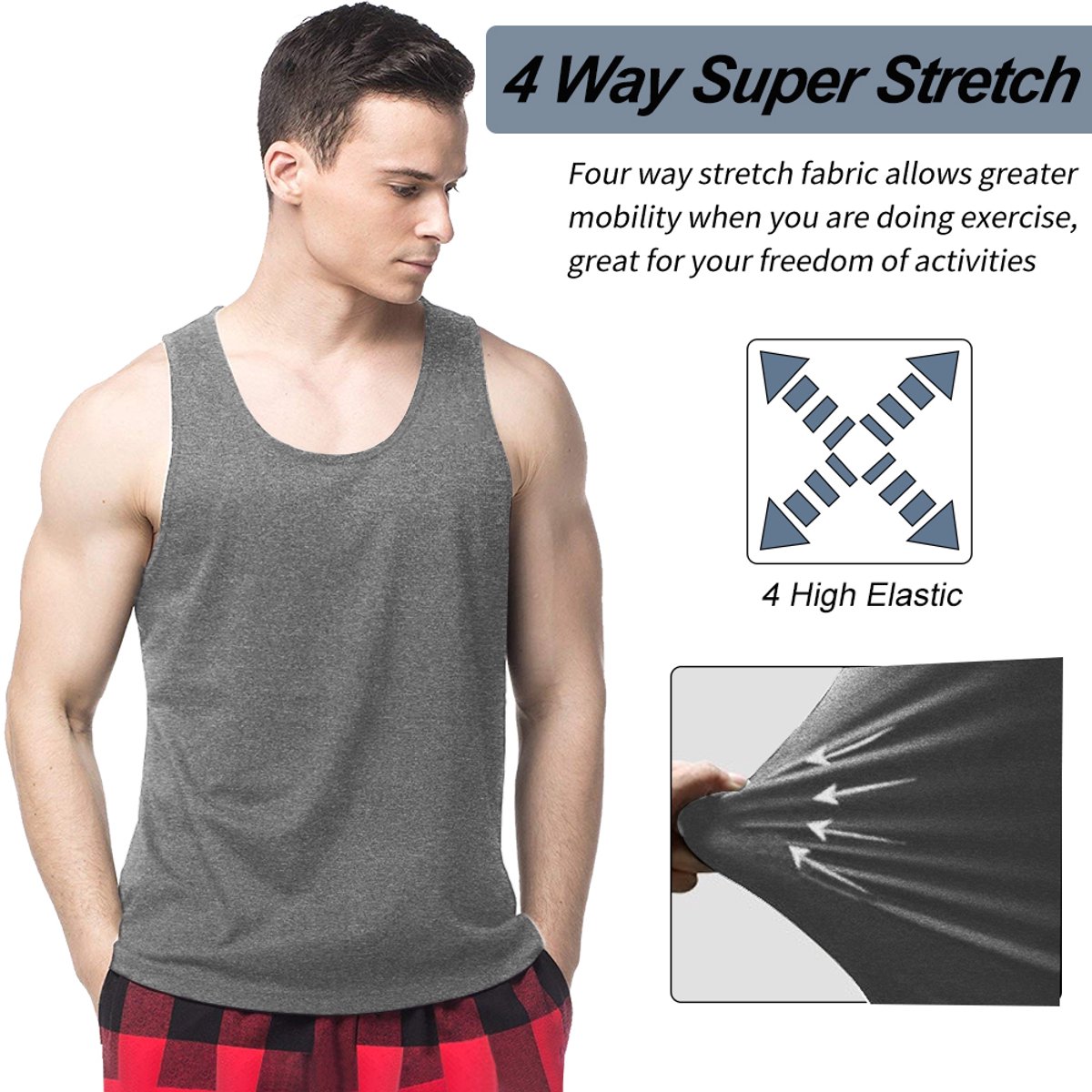 MEETYOO Y-Back Spiertank Top, Heren Tanktops Snel Droge Gym Mouwloze Spiert Shirts Voor Herenfitness, Sport- En Trainingsactiviteiten, Zoals Yoga, Fietsen, Rennen, Basketbal Spelen, Voetbal, Gewichtheffen-GRIJS-M