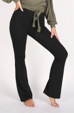 Namastae® Yoga legging dames hoge taille | Yogabroek | Licht uiteenlopend | Zwart | Maat 36 | Maat S