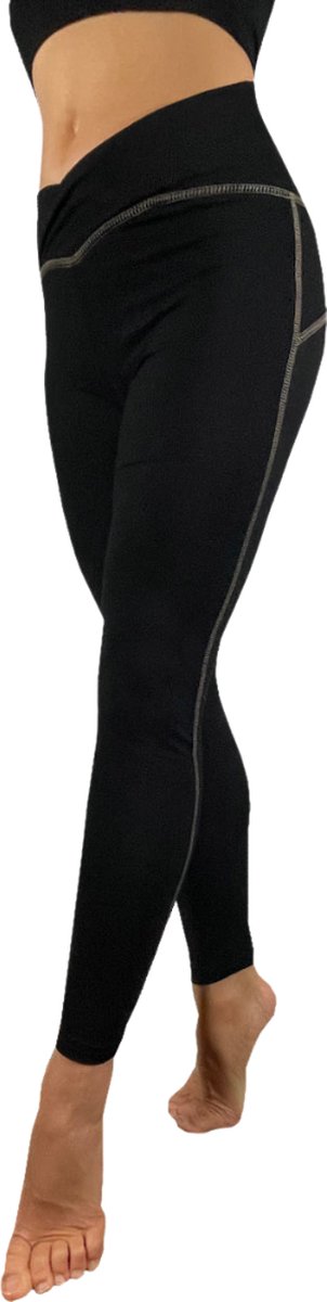 Namastae® Zwarte legging | Yoga legging dames | Yoga broek dames | Cross over legging | Ankle length | Zwart/Taupe | Maat 42 | Maat XL
